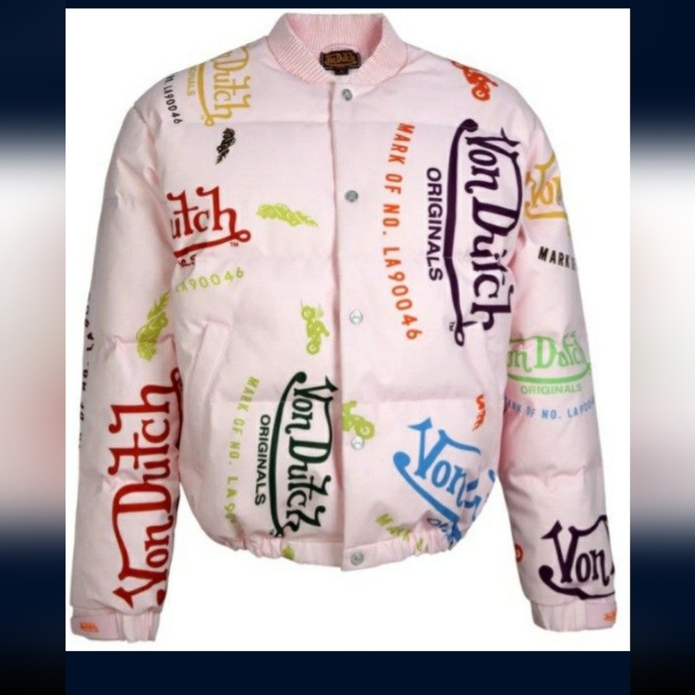 Von Dutch- Pink All Over Print Unisex Puffer Jacket-XL